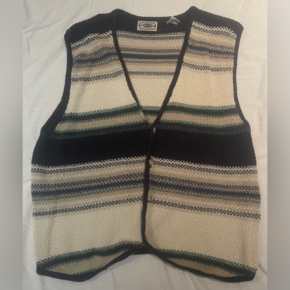 Vintage 90s County Seat men’s extra large knit blue and white toned vest